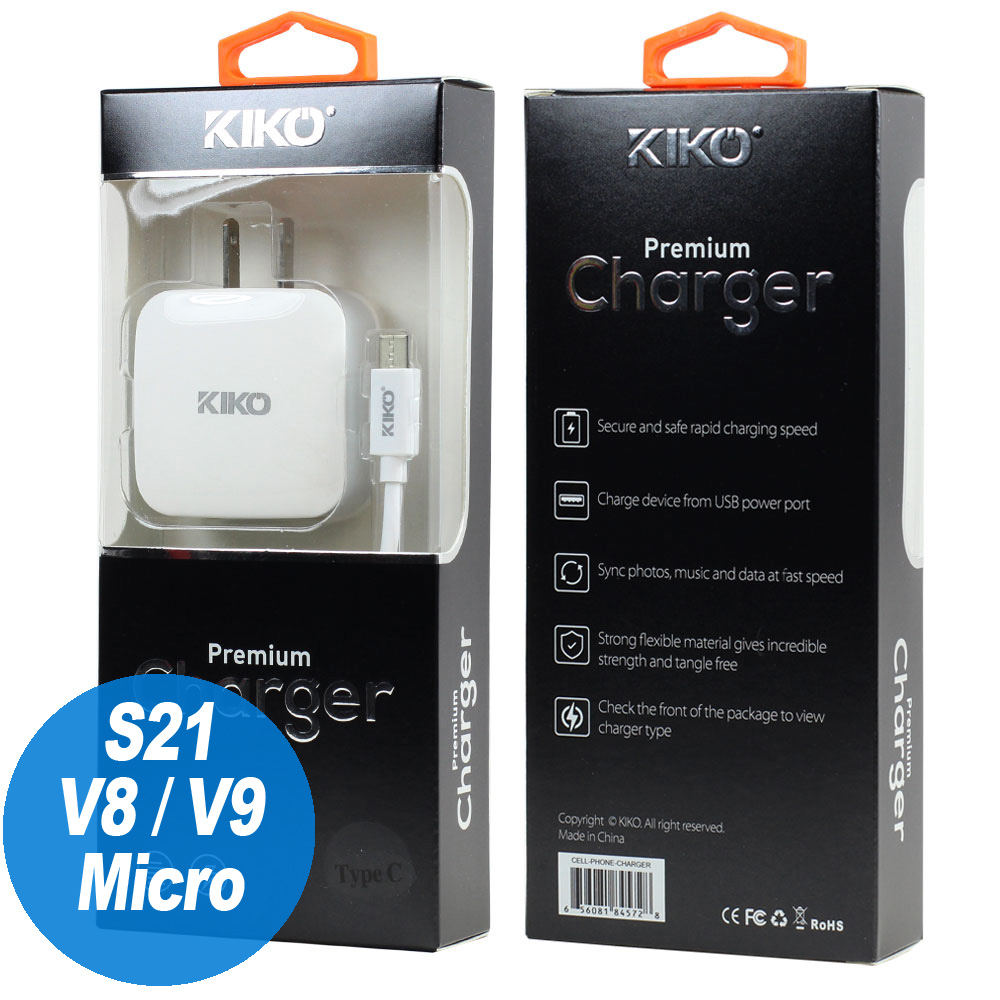 Micro V8V9 Dual Port Premium Wall Charger 2 in 1 - 2.1A (Wall - White)